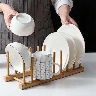 Suporte Escorredor Porta Pratos De Bancada De Bambu 6 Divisórias